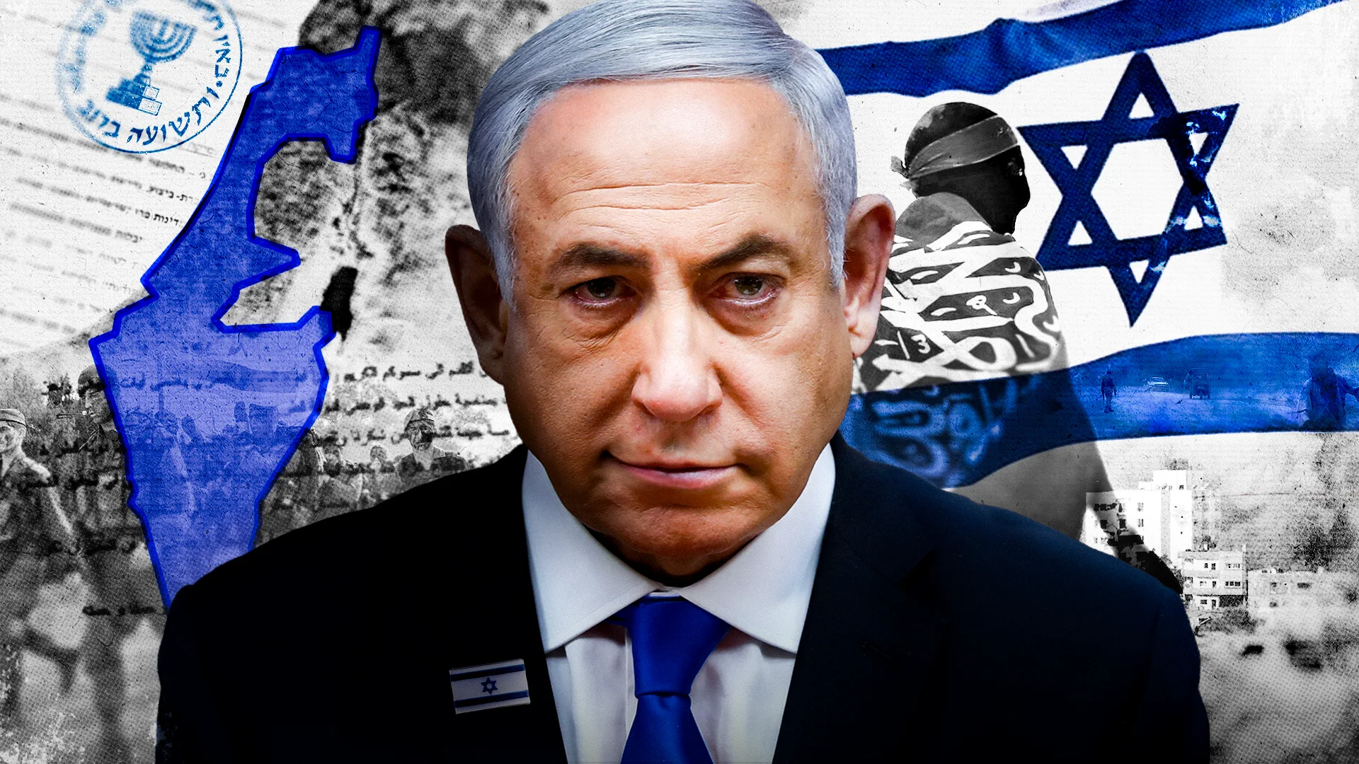 Benyamin Netanyahou devant le drapeau israélien