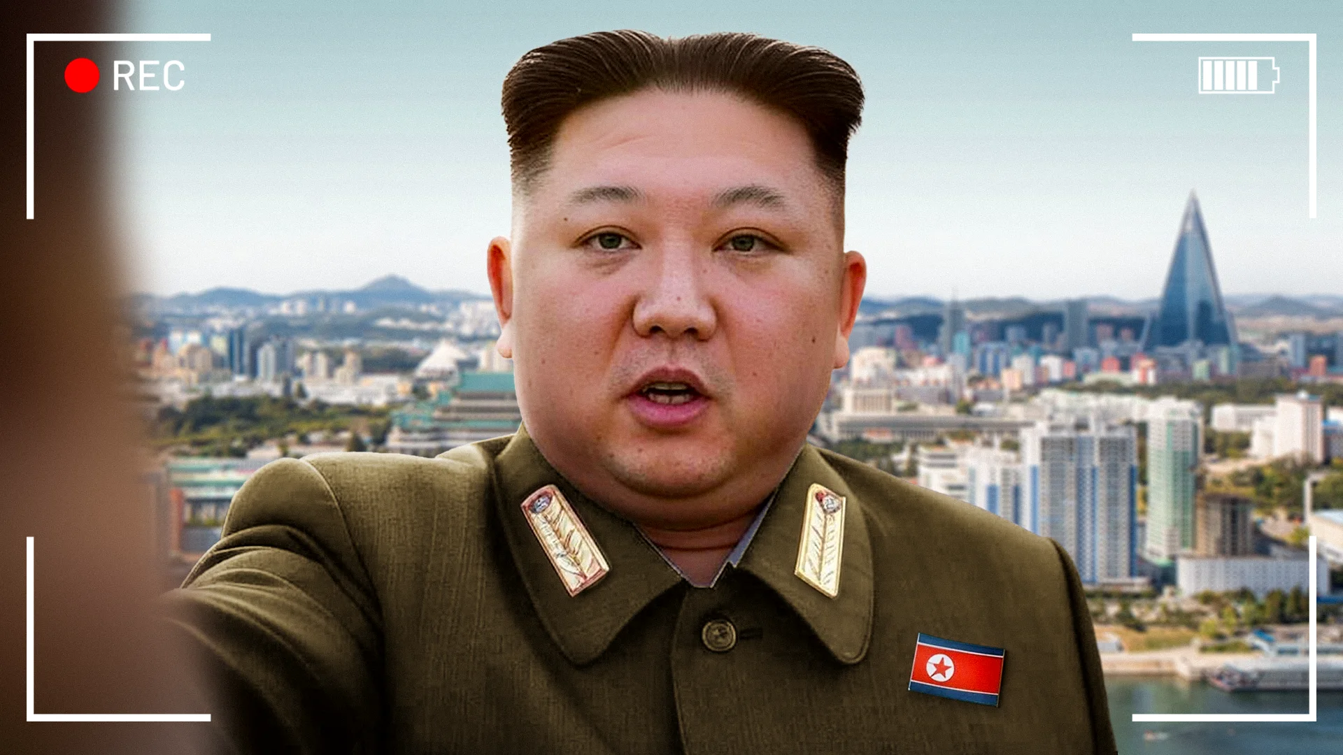Kim Jong-un devant un paysage nord-coréen