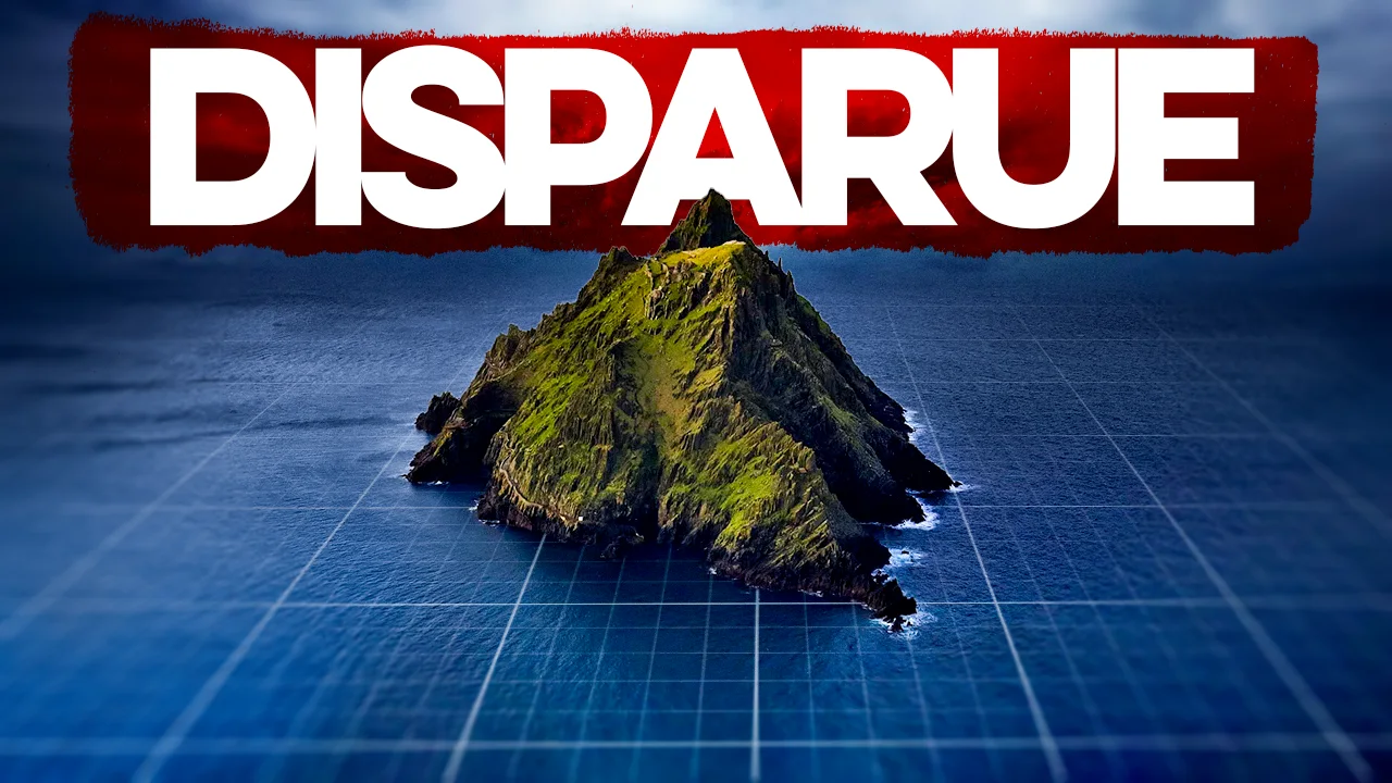 Une île vue du ciel sous le titre Disparue