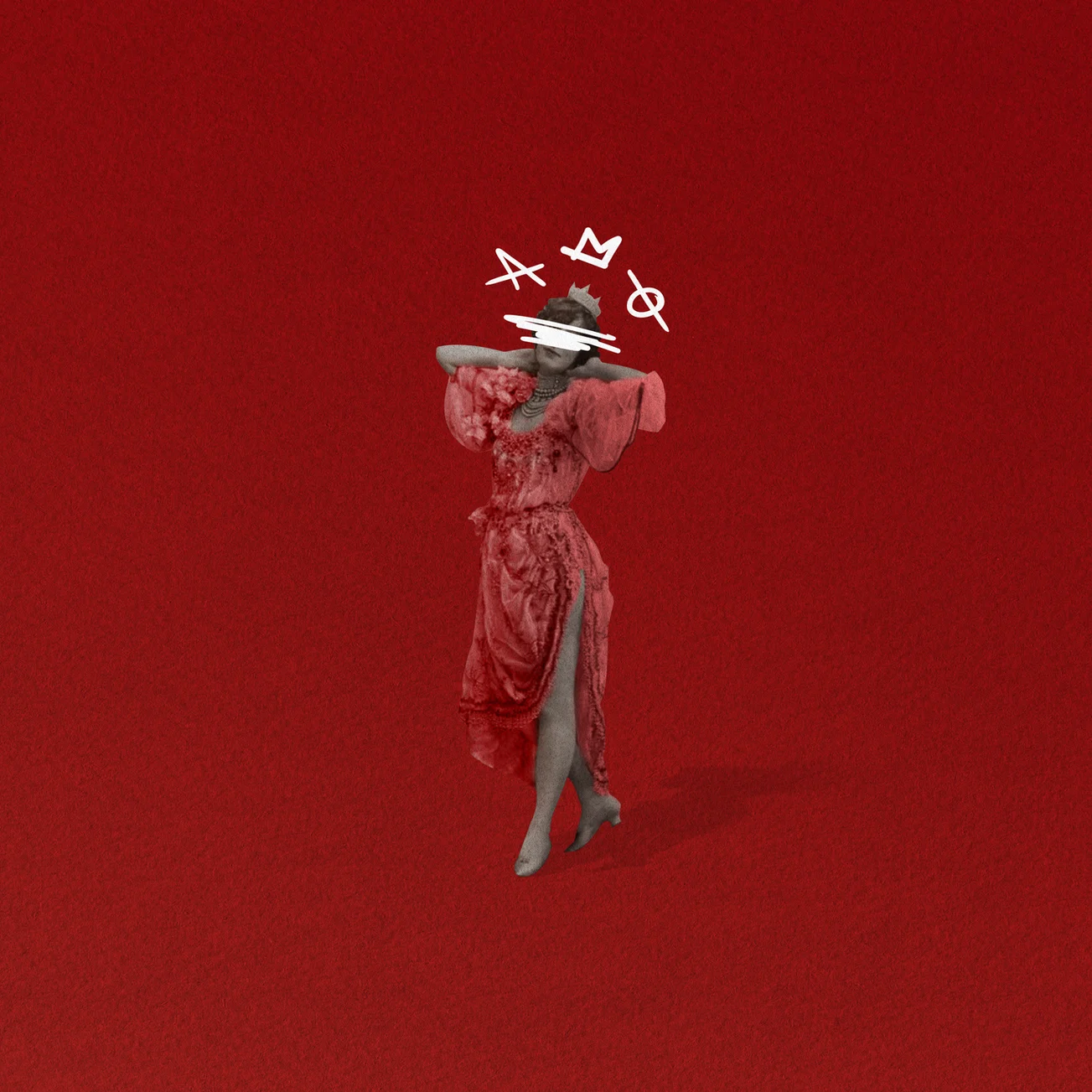 Silhouette en robe rouge sur fond rouge