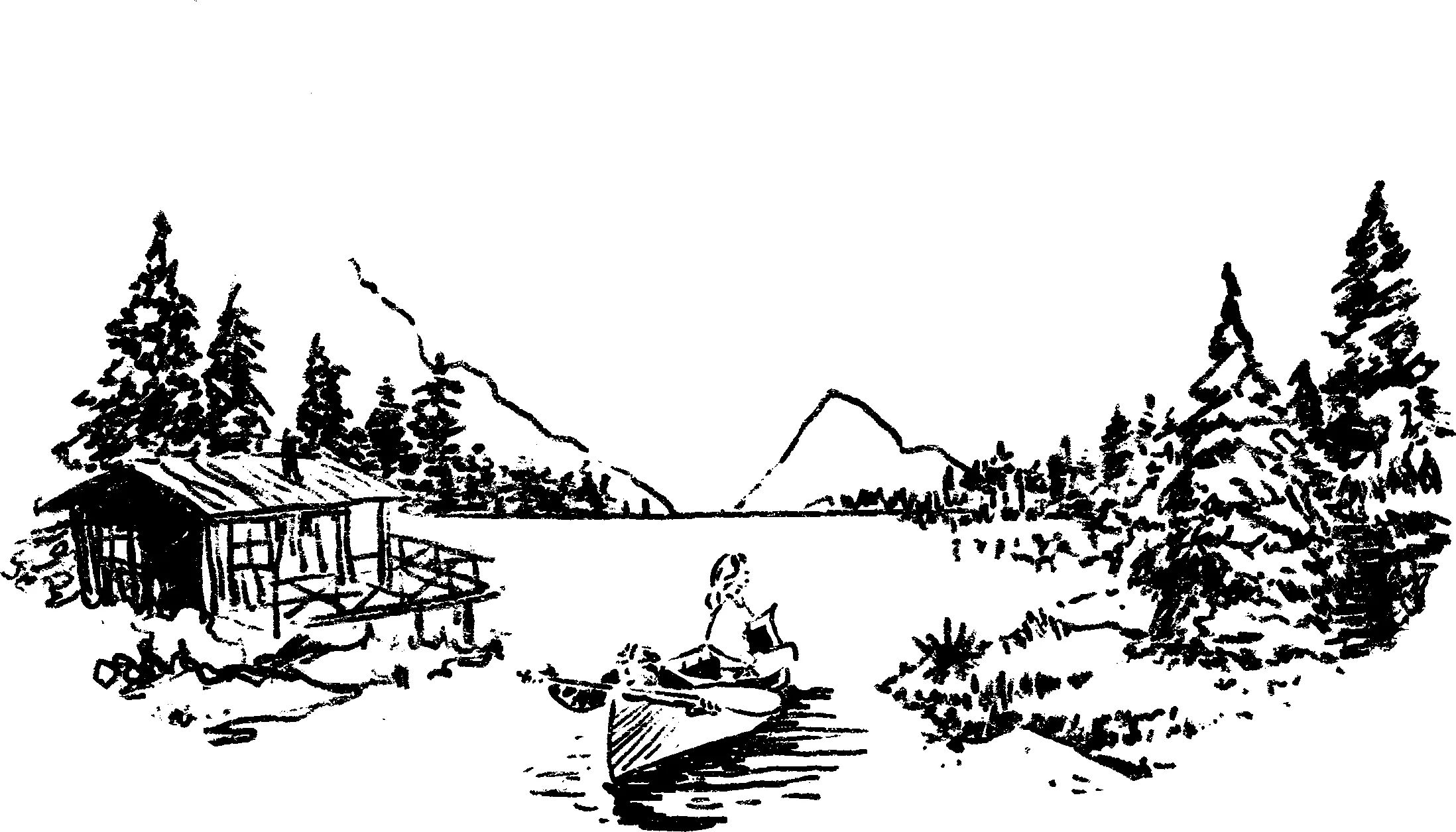 Illustration d'un lac et de sapins