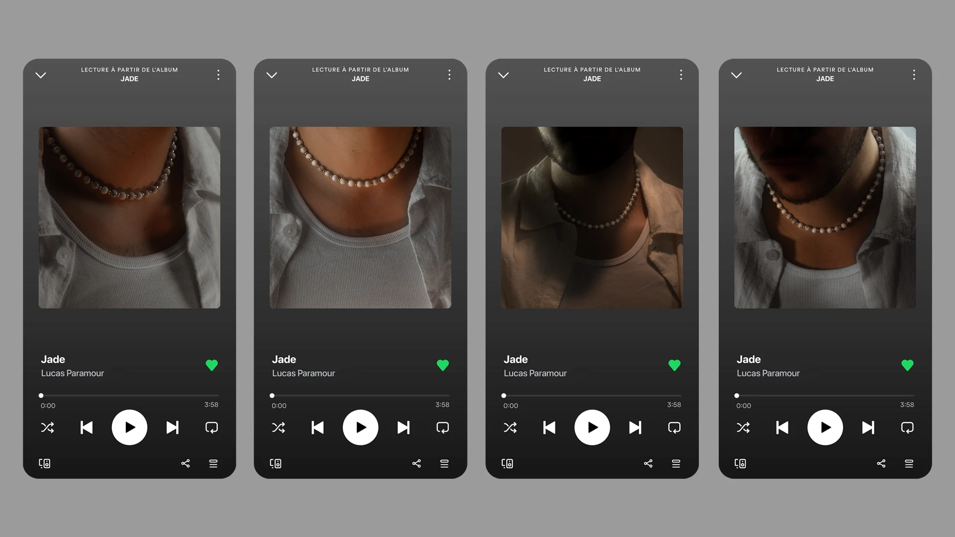 Jade de Lucas Paramour dans Spotify, déclinaisons de la pochette